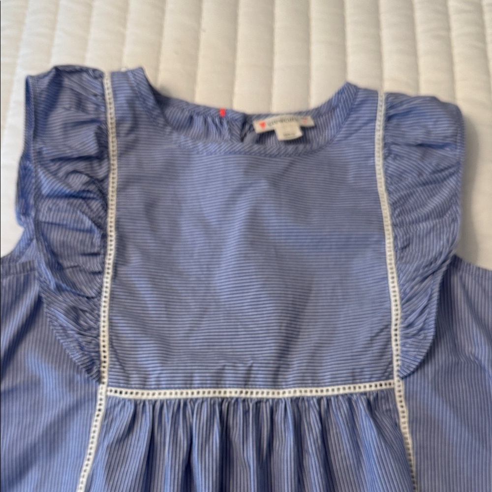 Crewcuts Blue and White Striped Ruffle Blouse